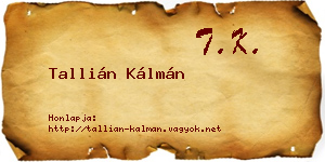 Tallián Kálmán névjegykártya